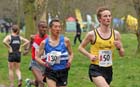 Jack Martin (Stockport Harriers) leads Serod Batochir (Morpeth Harriers) in the Northern 12 Stage Relay.